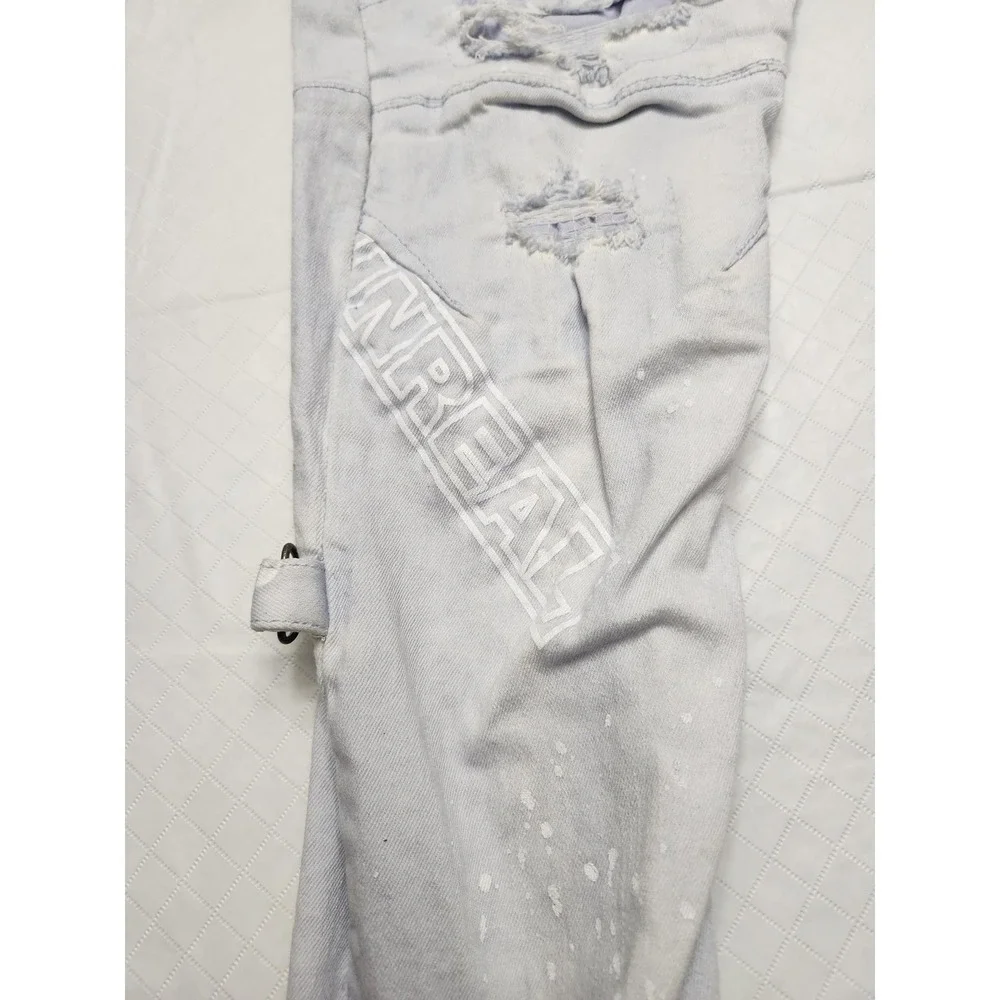 Smoke Rise Jeans Mens 40x32 Blue Light Wash Distressed Skinny Moto Biker Denim